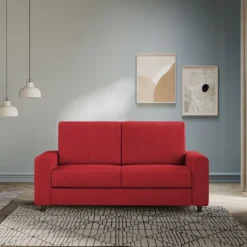Divano 148x85cm design a due posti con bracciolo squadrato idrorepellente rosso DI12