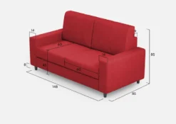 Divano 148x85cm design a due posti con bracciolo squadrato idrorepellente rosso DI12