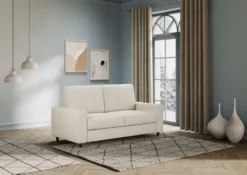 Divano 148x85cm design a due posti con bracciolo squadrato idrorepellente bianco latte DI12