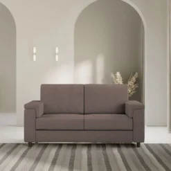 Divano 168x85cm design a due posti con bracciolo squadrato stoffa idrorepellente talpa DI2
