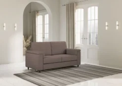 Divano 168x85cm design a due posti con bracciolo squadrato stoffa idrorepellente talpa DI2