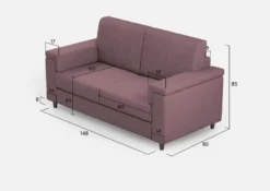 Divano 148x85cm design a due posti con bracciolo squadrato prugna DI1