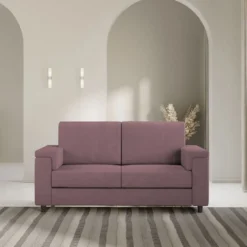 Divano 148x85cm design a due posti con bracciolo squadrato prugna DI1