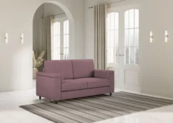 Divano 148x85cm design a due posti con bracciolo squadrato prugna DI1