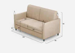 Divano 138x85cm design a due posti da salotto idrorepellente beige DI23