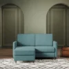 Divano 158x85cm design a due posti per salotto con pouf versatile blu petrolio DI27