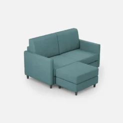 Divano 158x85cm design a due posti per salotto con pouf versatile blu petrolio DI27