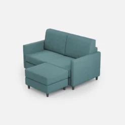 Divano 158x85cm design a due posti per salotto con pouf versatile blu petrolio DI27