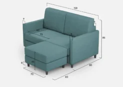 Divano 158x85cm design a due posti per salotto con pouf versatile blu petrolio DI27