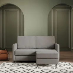 Divano 158x85cm design a due posti per salotto con pouf versatile grigio DI27