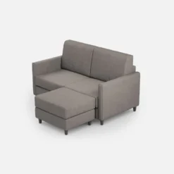 Divano 158x85cm design a due posti per salotto con pouf versatile grigio DI27