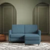 Divano 158x85cm design a due posti per salotto con pouf versatile blu avio DI27