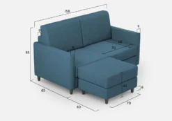 Divano 158x85cm design a due posti per salotto con pouf versatile blu avio DI27