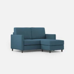 Divano 158x85cm design a due posti per salotto con pouf versatile blu avio DI27