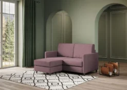 Divano 158x85cm design a due posti per salotto con pouf versatile prugna DI27