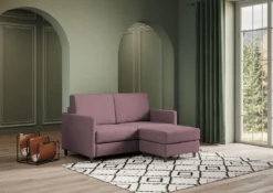 Divano 158x85cm design a due posti per salotto con pouf versatile prugna DI27