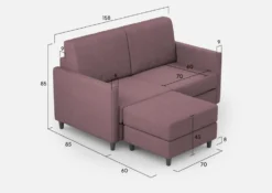 Divano 158x85cm design a due posti per salotto con pouf versatile prugna DI27