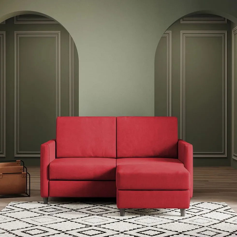 Divano 158x85cm design a due posti per salotto con pouf versatile rosso DI27