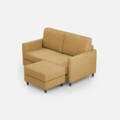 Divano 158x85cm design a due posti per salotto con pouf versatile ocra DI27