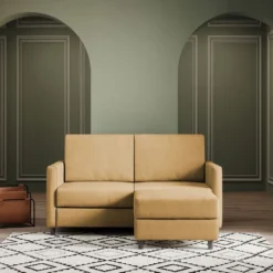 Divano 158x85cm design a due posti per salotto con pouf versatile ocra DI27