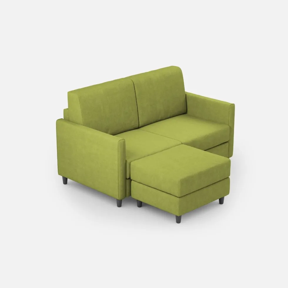 Divano 158x85cm design a due posti per salotto con pouf versatile verde DI27