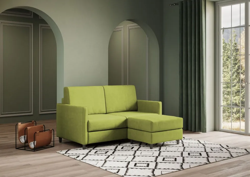Divano 158x85cm design a due posti per salotto con pouf versatile verde DI27