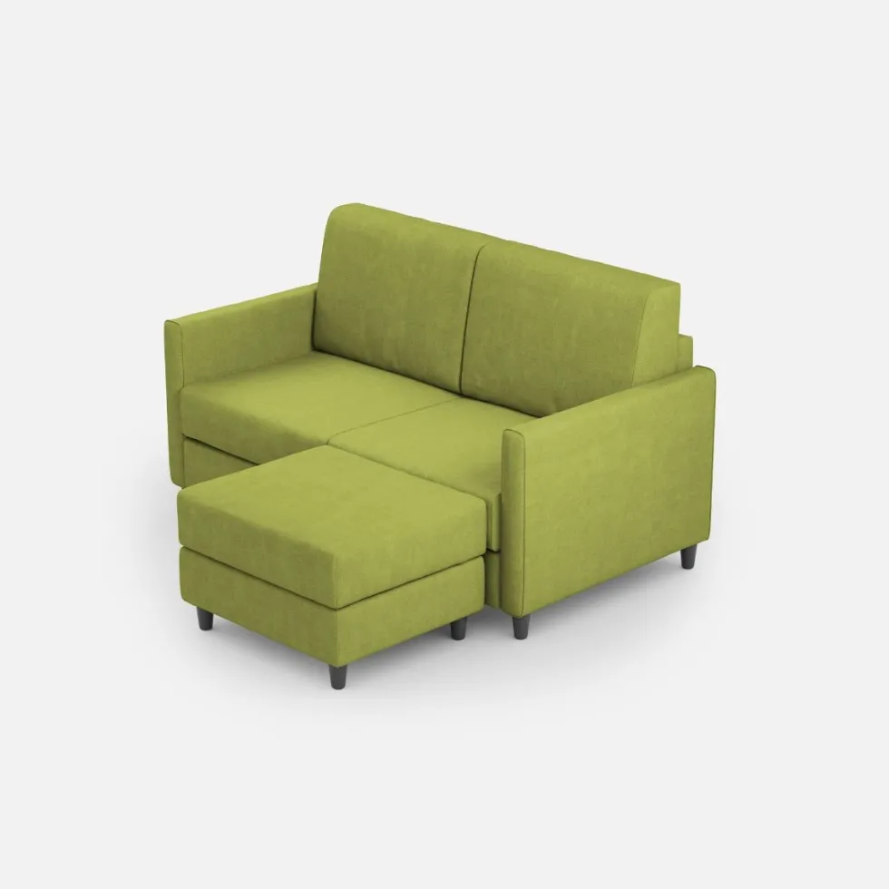 Divano 158x85cm design a due posti per salotto con pouf versatile verde DI27