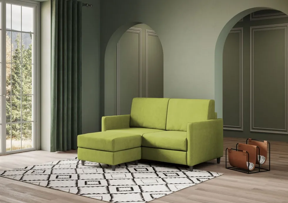 Divano 158x85cm design a due posti per salotto con pouf versatile verde DI27