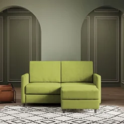 Divano 158x85cm design a due posti per salotto con pouf versatile verde DI27