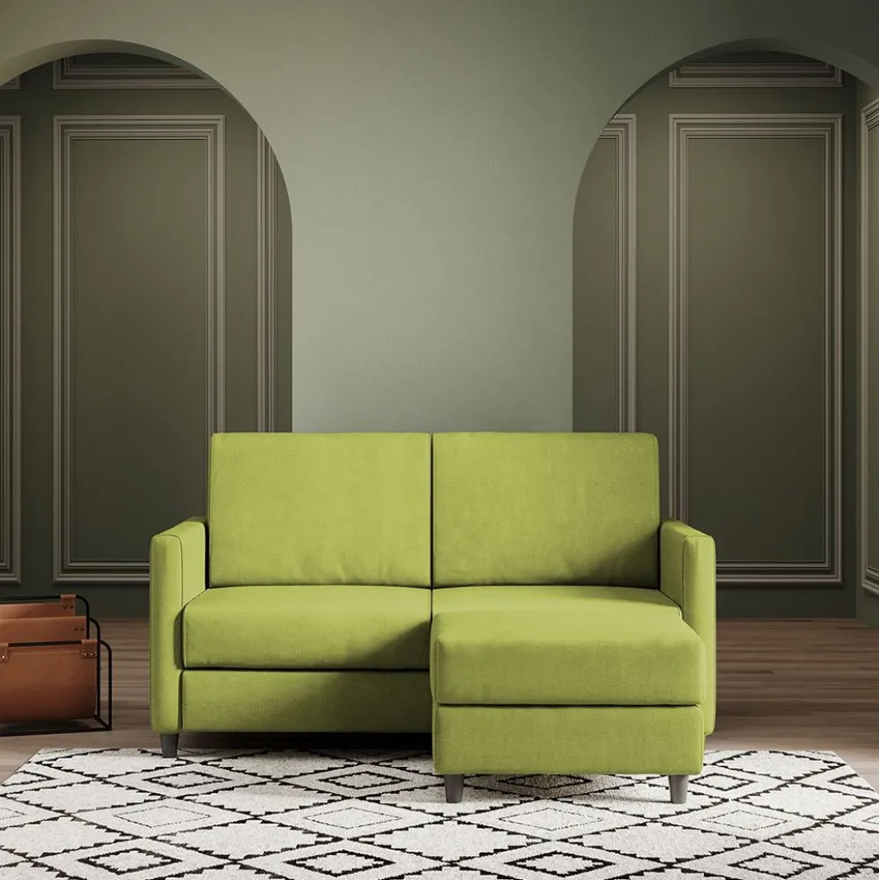 Divano 158x85cm design a due posti per salotto con pouf versatile verde DI27