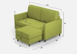 Divano 158x85cm design a due posti per salotto con pouf versatile verde DI27