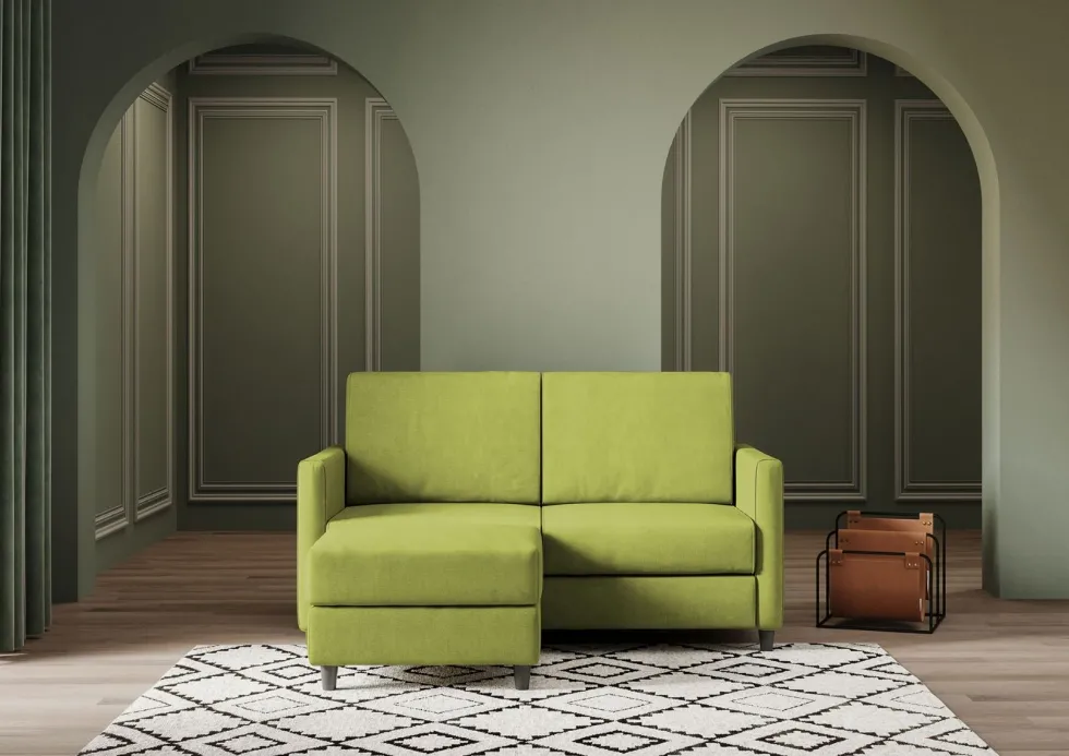 Divano 158x85cm design a due posti per salotto con pouf versatile verde DI27
