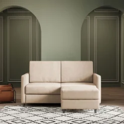 Divano 158x85cm design a due posti per salotto con pouf versatile beige DI27
