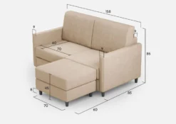 Divano 158x85cm design a due posti per salotto con pouf versatile beige DI27