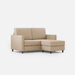 Divano 158x85cm design a due posti per salotto con pouf versatile beige DI27