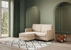 Divano 158x85cm design a due posti per salotto con pouf versatile beige DI27