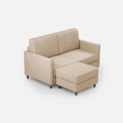 Divano 158x85cm design a due posti per salotto con pouf versatile beige DI27
