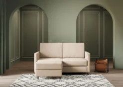 Divano 158x85cm design a due posti per salotto con pouf versatile beige DI27