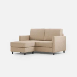 Divano 158x85cm design a due posti per salotto con pouf versatile beige DI27