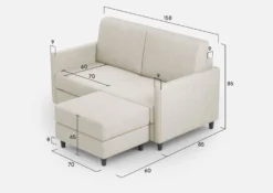 Divano 158x85cm design a due posti per salotto con pouf versatile bianco latte DI27