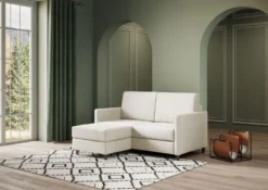 Divano 158x85cm design a due posti per salotto con pouf versatile bianco latte DI27
