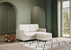 Divano 158x85cm design a due posti per salotto con pouf versatile bianco latte DI27