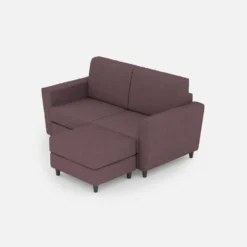 Divano 152x85cm design a due posti piccolo con pouf e stoffa idrorepellente prugna DI37