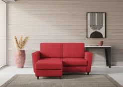 Divano 152x85cm design a due posti piccolo con pouf e stoffa idrorepellente rosso DI37