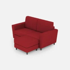 Divano 152x85cm design a due posti piccolo con pouf e stoffa idrorepellente rosso DI37
