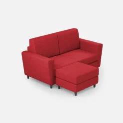 Divano 152x85cm design a due posti piccolo con pouf e stoffa idrorepellente rosso DI37