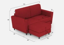 Divano 152x85cm design a due posti piccolo con pouf e stoffa idrorepellente rosso DI37