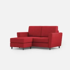 Divano 152x85cm design a due posti piccolo con pouf e stoffa idrorepellente rosso DI37
