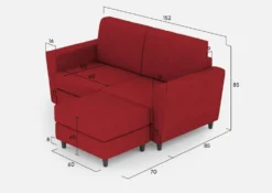 Divano 152x85cm design a due posti piccolo con pouf e stoffa idrorepellente rosso DI37