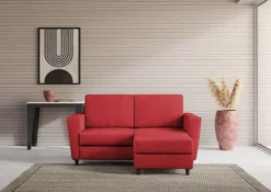 Divano 152x85cm design a due posti piccolo con pouf e stoffa idrorepellente rosso DI37